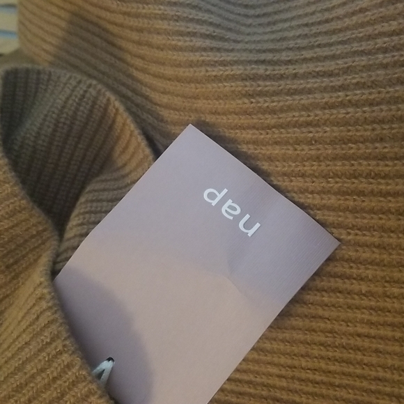 Asymmetric Wool Turtleneck Poncho in Mustard (Camel) - Nap Loungewear - Picture 9 of 10